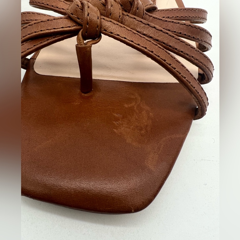 LOEFFLER RANDALL Lorelai Cognac Leather Open Toe Ankle Wrap Flat Sandals sz 10.5 - Picture 6 of 10